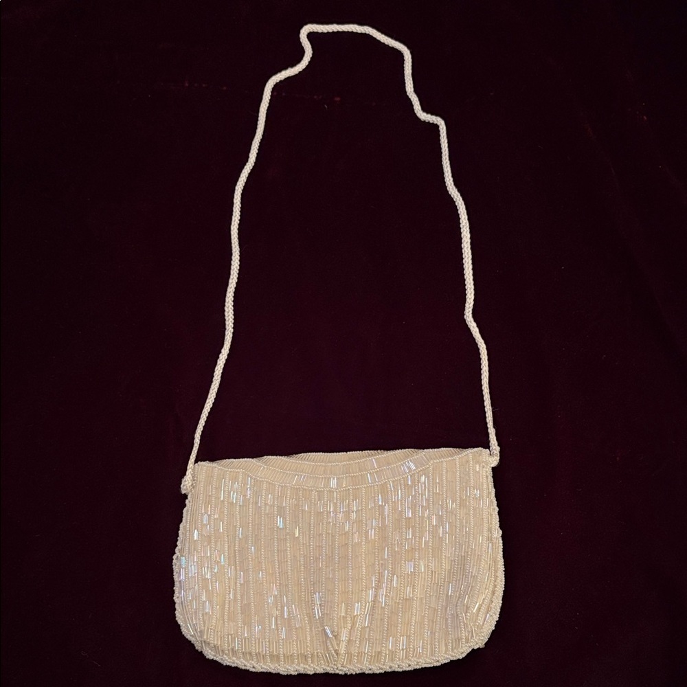 Vintage Magid Elegant Cream aurora borealis Beaded Women's Evening Bag with stra - Picture 2 of 12